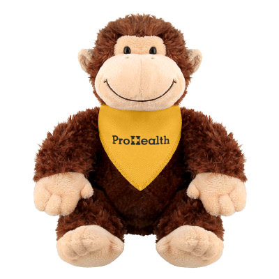 Plush and cotton monkey with a yellow bandana with a custom imprint.