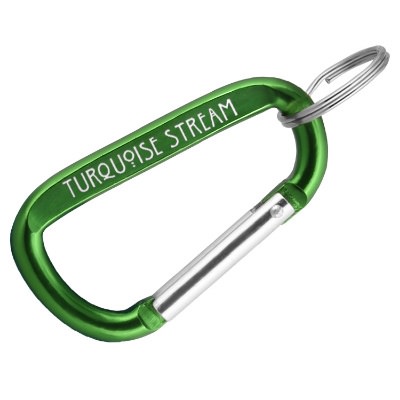 Metal green 8mm carabiner split ring keychain engraved.