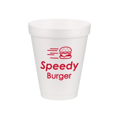 Styrofoam white foam cup with custom imprint in 10 ounces.
