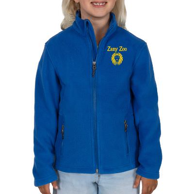Blue youth custom fleece jacket.