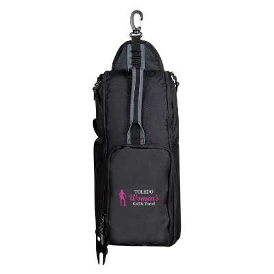 Black golf bag cooler with embroidered logo.