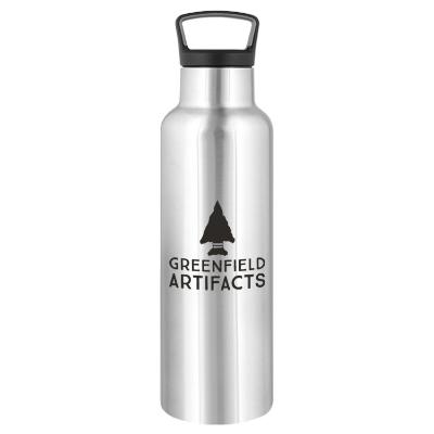 Silver stainless bottle with custom logo.
