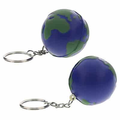 Foam earth stress ball key ring blank.