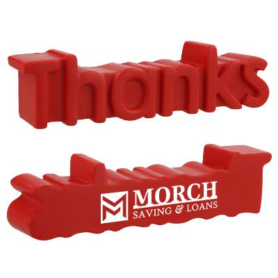 Foam word stress reliever-thanks with imprinting logo.