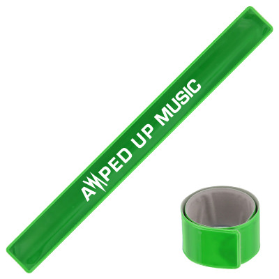Green vinyl wristband with a branded logo.