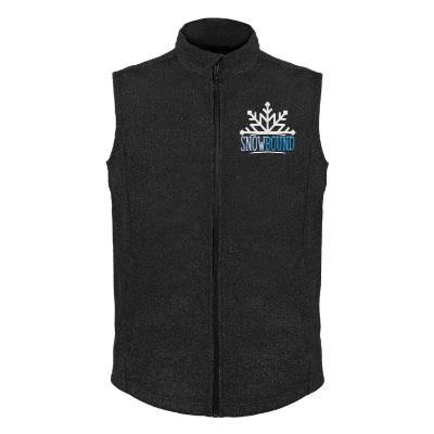 Navy fleece vest with custom embroidered logo.