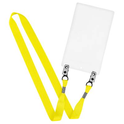 3/4 inch neon yellow grosgrain polyester blank lanyard with double bulldog clips and event holder.