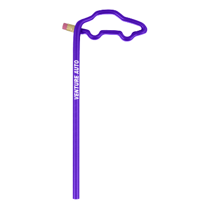 Car shaped pencil in metallic purple with custom logo.