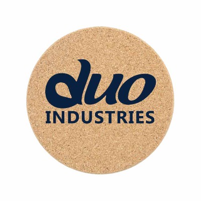 Fine grain cork dual thickness circle coaster with imprinting.