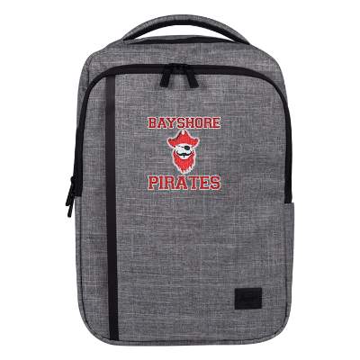 Polycanvas heather gray backpack with embroidered logo.