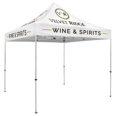White 10-ft. tent with custom imprint.