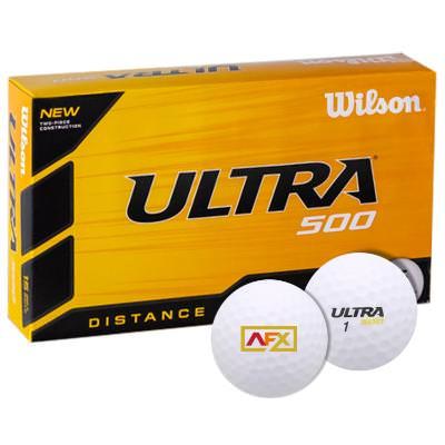 Wilson ultra 500 golf ball with full color custom promotional imprint.