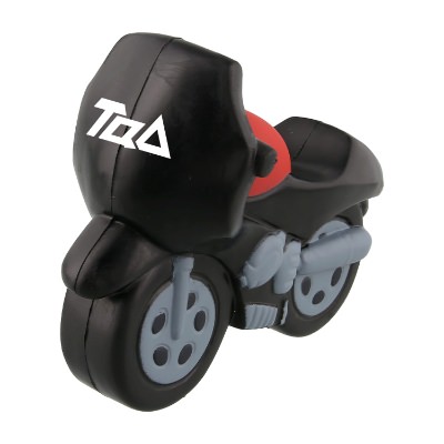 Black foam stress ball with a customized logo.