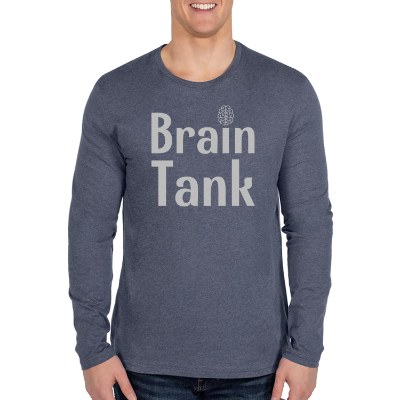 Heathered navy long sleeve custom tee.