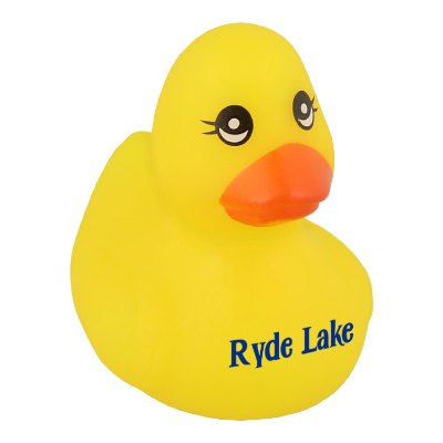 Plastic yellow personalized rubber duck.