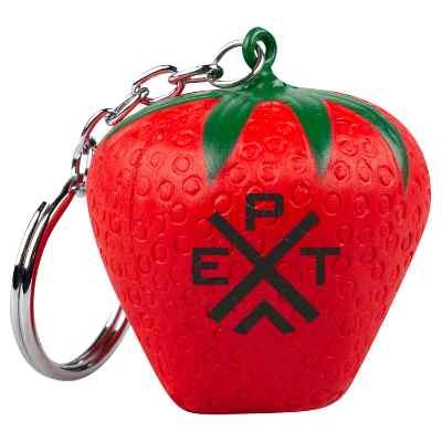 Foam stress ball key chain with a custom imprint.