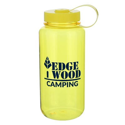 Safety yellow plastic water bottle with custom logo.