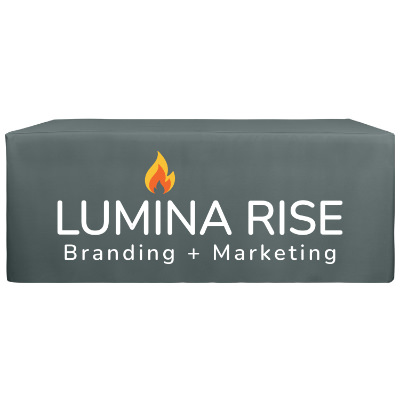 6 foot polyester custom table cover with full-color front imprint.