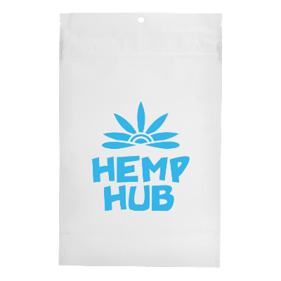 White barrier bag with custom imprint.