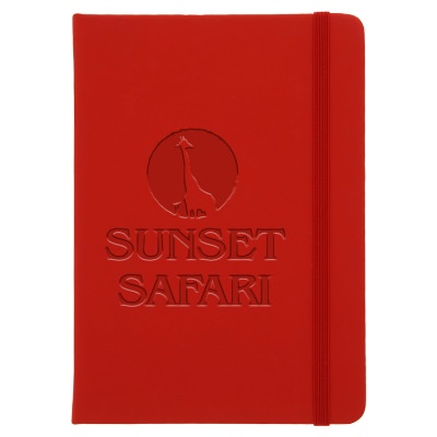 Custom debossed red journal with antimicrobial additive.