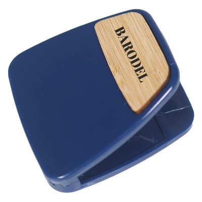 Black magnet clip with bamboo accent with custom imprint.