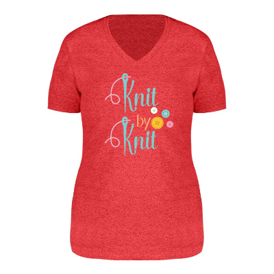 Reclaimed red heather customizable women's tee with full color logo.