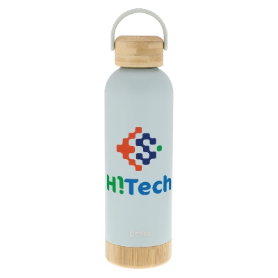 Stainless light blue water bottle with custom full color logo.