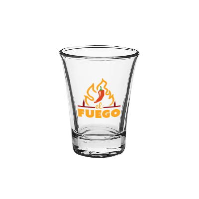 Clear shot glass with full color logo.
