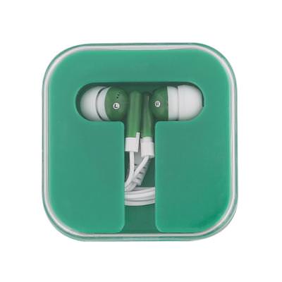 Plastic green earbuds with compact case blank.