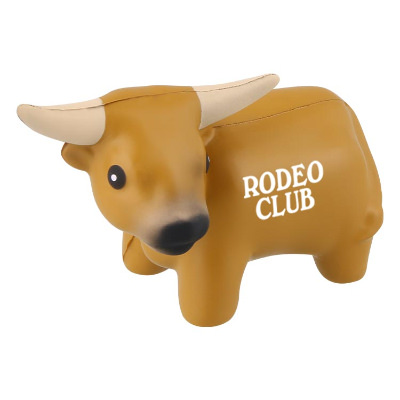 Brown foam stress ball with a custom logo.