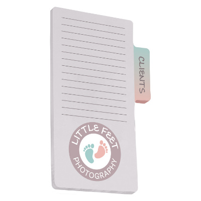 White paper sticky note with a customized imprint.