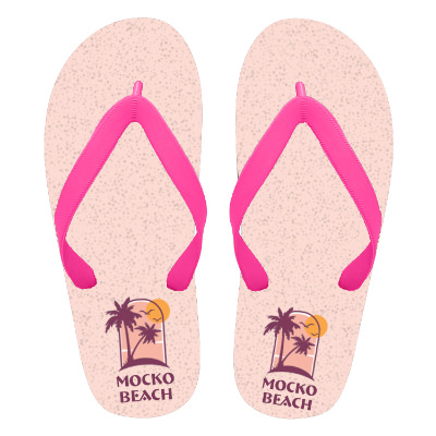 Full-color flip flops with custom logo.