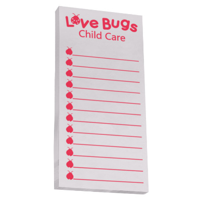 White paper sticky note with a customized imprint.