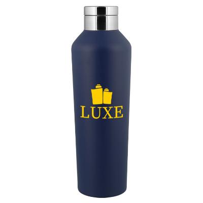 Matte navy stainless bottle with custom logo.