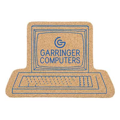 Cork 6 inches computer coaster with custom imprint.