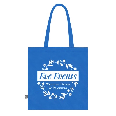 Royal blue rPET non-woven tote bag with custom logo.