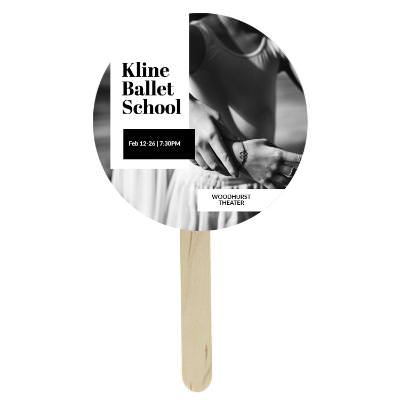 Paper white hand fan with a branded logo.