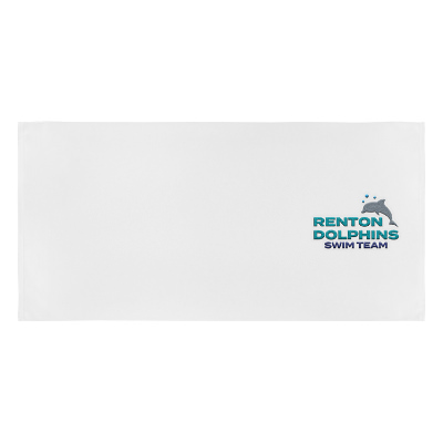 White beach towel with custom embroidered logo.