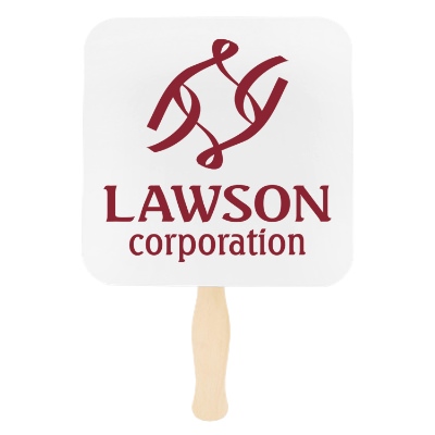 White paper hand fan with a personalized imprint
