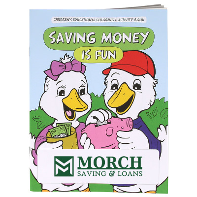 Multicolored paper coloring book with a custom imprint.