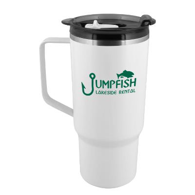 White tumbler with one color custom logo.
