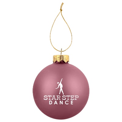 Pink glass ornament with a personalized logo
