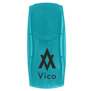 Plastic aqua care kit with a custom imprint.