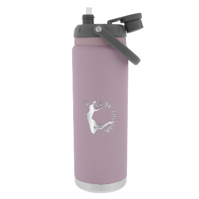 Stainless steel pink water bottle with custom engraved logo in 50 oz.