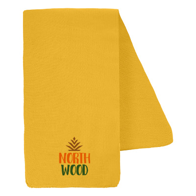 Gold acrylic scarf with custom full-color logo.