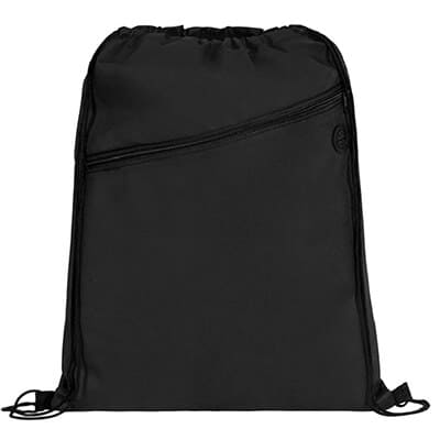 Polypropylene bag with full-color imprint, front zipper pocket and built-in-slot for earbuds.