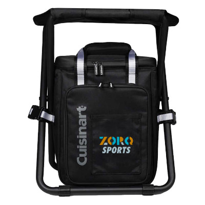 Black polyester cooler with a branded logo.