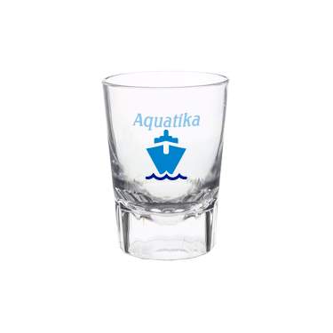 Arcylic clear shot glass with custom full-color imprint in 2 ounces.