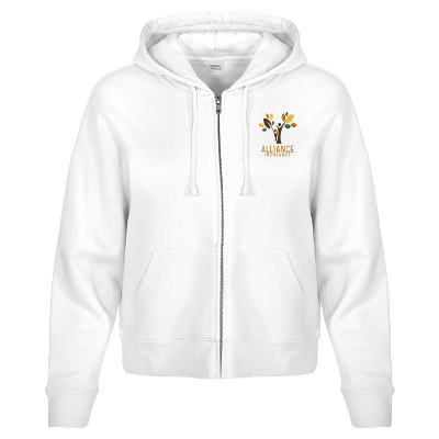 Personalized white full zip jacket with full color logo.