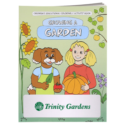 Multicolored paper coloring book with a custom imprint.
